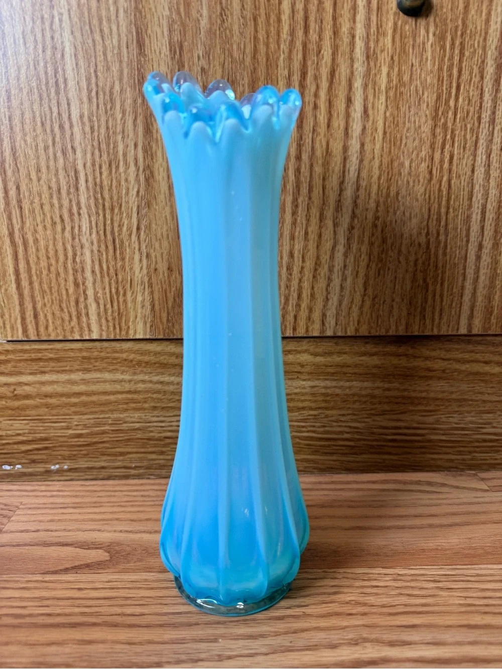 Vintage 12 Finger Fostoria Glass Co. Swung 1960's Vase Fostoria Blue Opalescent